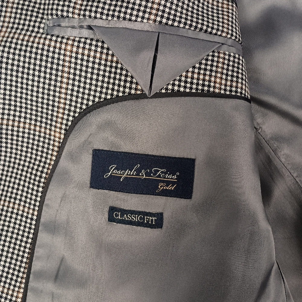 Joseph & Feiss Gold 46 Long Window Pane Check Mens Blazer - Picture 6 of 12